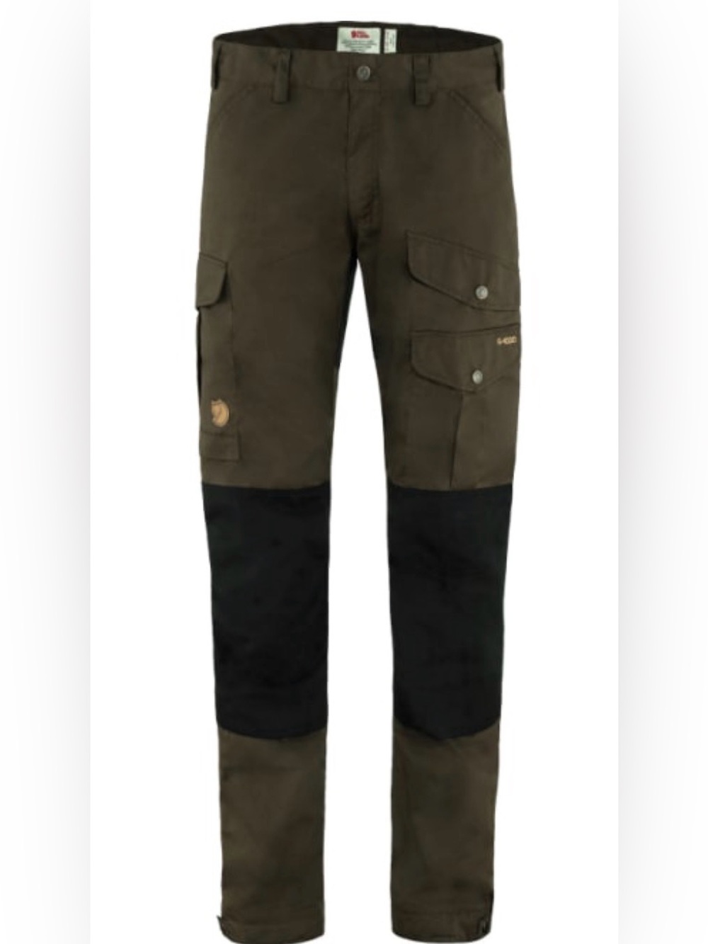 Fjallraven Men's Cargo Pants in Olive Green with Black Knee Panels